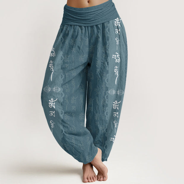 Buddha Stones Om Mani Padme Hum Pattern Women's Elastic Waist Harem Pants