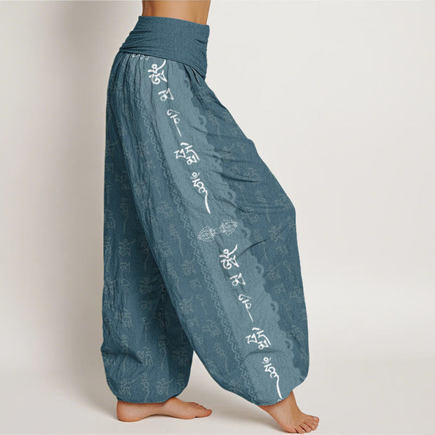 Buddha Stones Om Mani Padme Hum Pattern Women's Elastic Waist Harem Pants