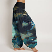 Buddha Stones Phoenix Mountain Cloud Pattern Women's Elastic Waist Harem Pants