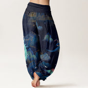 Buddha Stones Phoenix Mountain Cloud Pattern Women's Elastic Waist Harem Pants