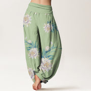 Buddha Stones Epiphyllum Pattern Women's Elastic Waist Harem Pants - image 2