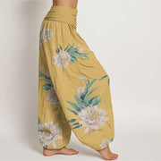 Buddha Stones Epiphyllum Pattern Women's Elastic Waist Harem Pants - image 9
