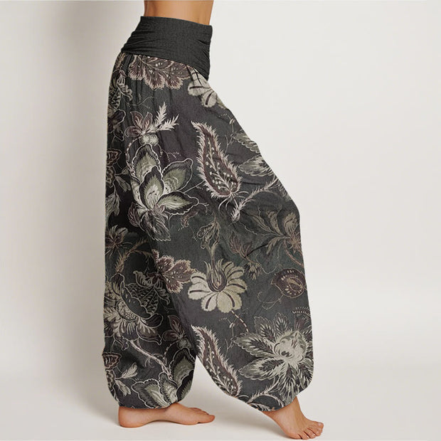 Buddha Stones Pure Cotton Casual Floral Leaves Women's Elastic Waist Harem Pants