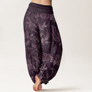 Buddha Stones Pure Cotton Casual Floral Leaves Women's Elastic Waist Harem Pants