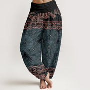 Buddha Stones Pure Cotton Elegant Mandala Flowers Design Women's Elastic Waist Harem Pants