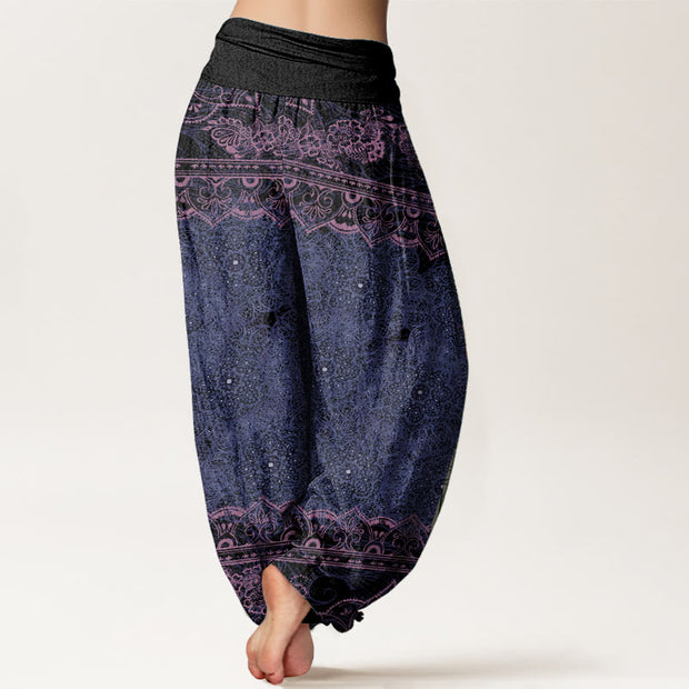 Buddha Stones Pure Cotton Elegant Mandala Flowers Design Women's Elastic Waist Harem Pants