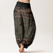 Buddha Stones Pure Cotton Elegant Mandala Flowers Design Women's Elastic Waist Harem Pants