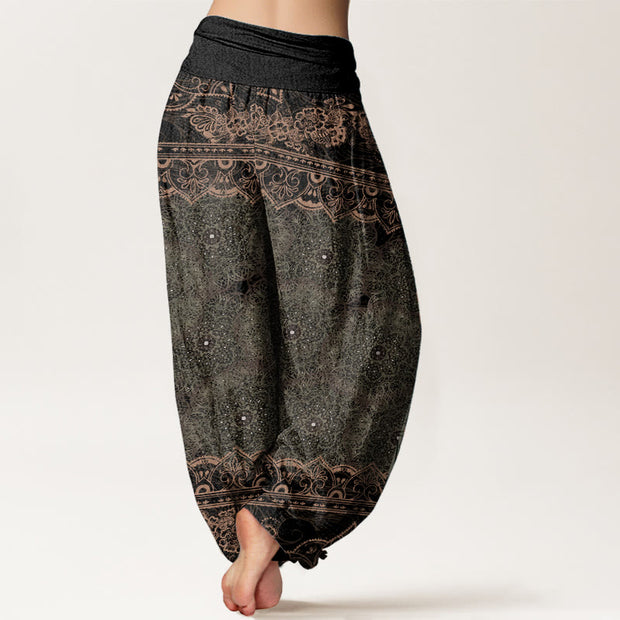 Buddha Stones Pure Cotton Elegant Mandala Flowers Design Women's Elastic Waist Harem Pants