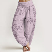 Buddha Stones Pure Cotton Branch Pattern Women's Elastic Waist Harem Pants