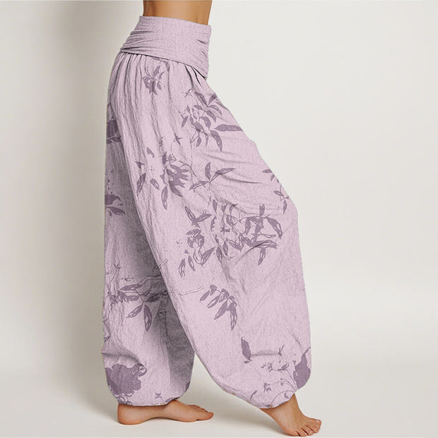 Buddha Stones Pure Cotton Branch Pattern Women's Elastic Waist Harem Pants