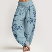 Buddha Stones Pure Cotton Branch Pattern Women's Elastic Waist Harem Pants
