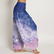 Buddha Stones Pure Cotton Vast Ocean Pattern Women's Elastic Waist Harem Pants