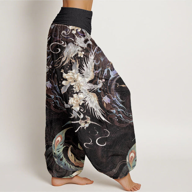 Buddha Stones Pure Cotton Phoenix Flower Pattern Women's Elastic Waist Harem Pants