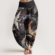 Buddha Stones Pure Cotton Phoenix Flower Pattern Women's Elastic Waist Harem Pants