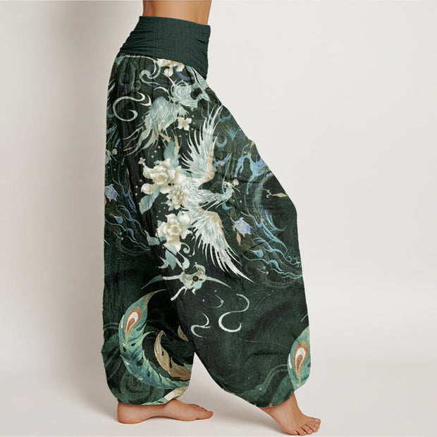 Buddha Stones Pure Cotton Phoenix Flower Pattern Women's Elastic Waist Harem Pants