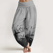 Buddha Stones Pure Cotton Wild Grass Pattern Women's Elastic Waist Harem Pants