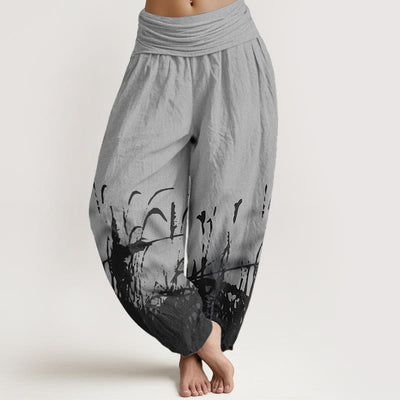 Buddha Stones Pure Cotton Wild Grass Pattern Women's Elastic Waist Harem Pants