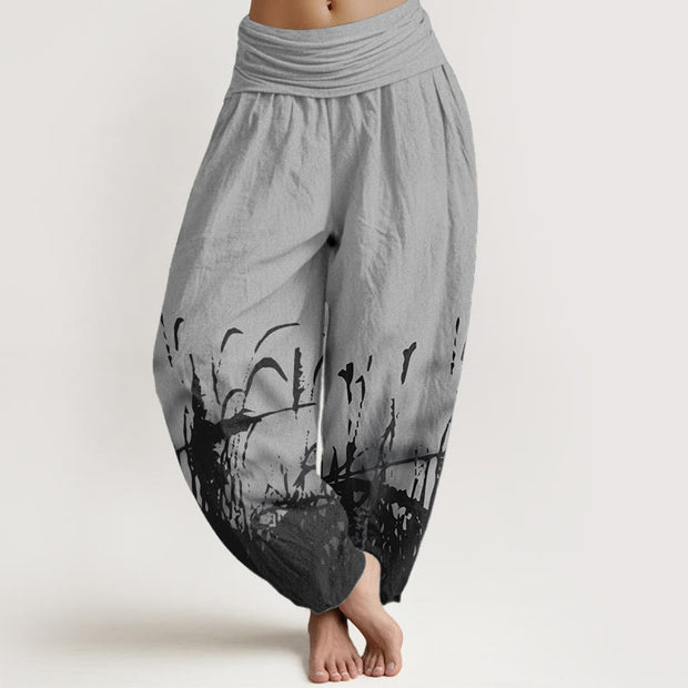 Buddha Stones Pure Cotton Wild Grass Pattern Women's Elastic Waist Harem Pants