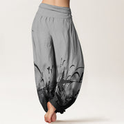 Buddha Stones Pure Cotton Wild Grass Pattern Women's Elastic Waist Harem Pants