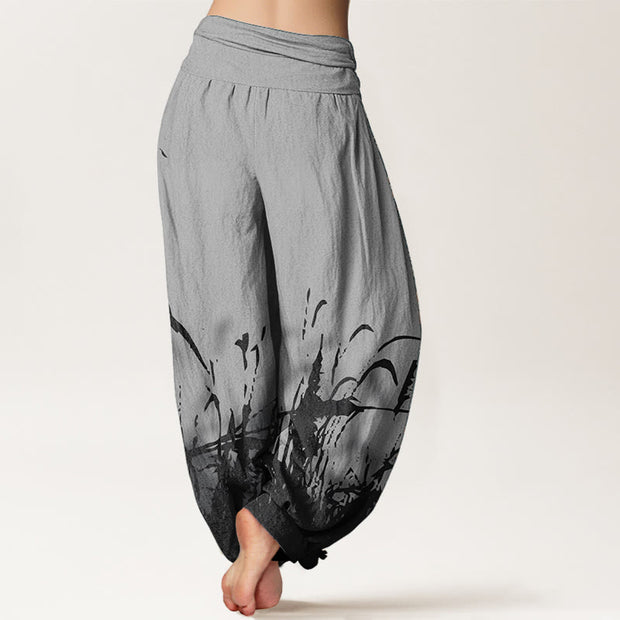 Buddha Stones Pure Cotton Wild Grass Pattern Women's Elastic Waist Harem Pants