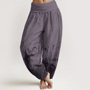 Buddha Stones Pure Cotton Wild Grass Pattern Women's Elastic Waist Harem Pants