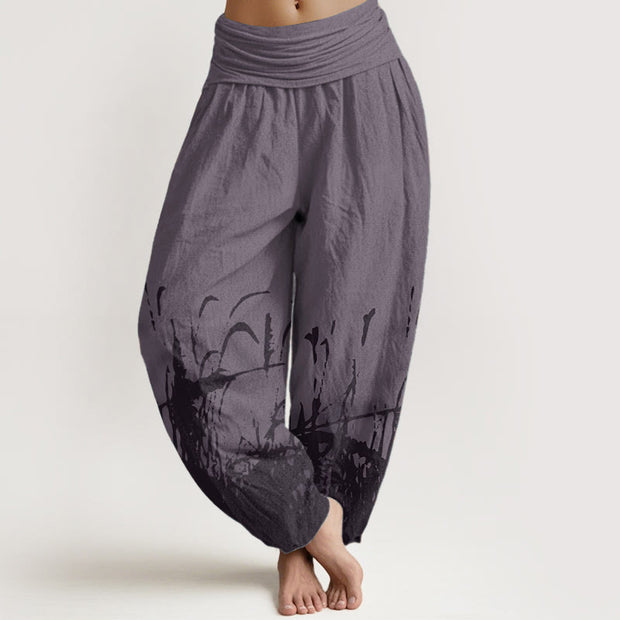 Buddha Stones Pure Cotton Wild Grass Pattern Women's Elastic Waist Harem Pants