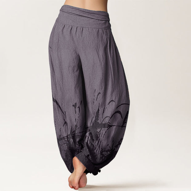 Buddha Stones Pure Cotton Wild Grass Pattern Women's Elastic Waist Harem Pants