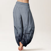 Buddha Stones Pure Cotton Wild Grass Pattern Women's Elastic Waist Harem Pants