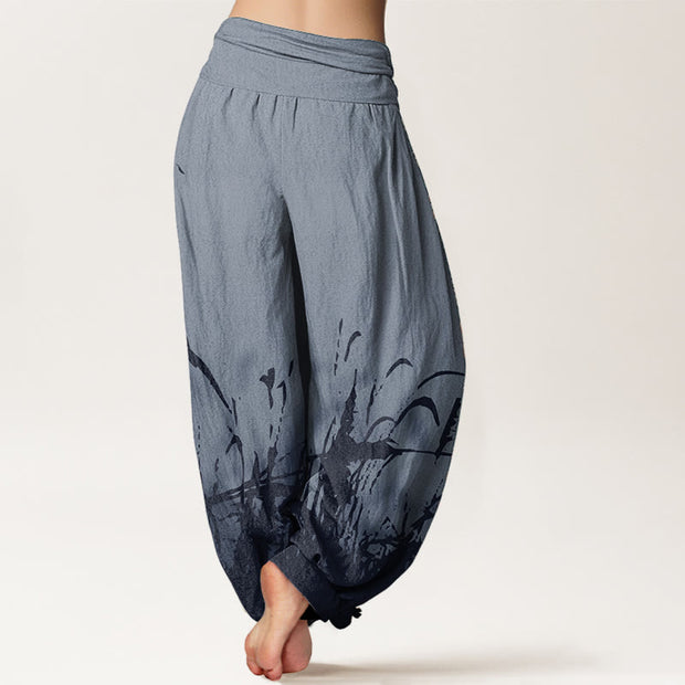 Buddha Stones Pure Cotton Wild Grass Pattern Women's Elastic Waist Harem Pants