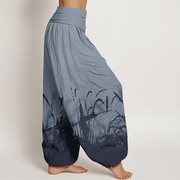 Buddha Stones Pure Cotton Wild Grass Pattern Women's Elastic Waist Harem Pants
