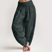 Buddha Stones Pure Cotton Koi Fish Floral Pattern Women's Elastic Waist Harem Pants