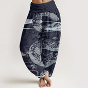 Buddha Stones Pure Cotton Auspicious Clouds With Snake Pattern Women's Elastic Waist Harem Pants