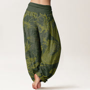 Buddha Stones Pure Cotton Dragon Auspicious Clouds Women's Elastic Waist Harem Pants