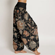 Buddha Stones Pure Cotton Casual Blooming Flowers Buds Design Women's Elastic Waist Harem Pants