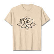 Buddha Stones Blooming Lotus Om Sanskrit Pattern Cotton Tee T-shirt