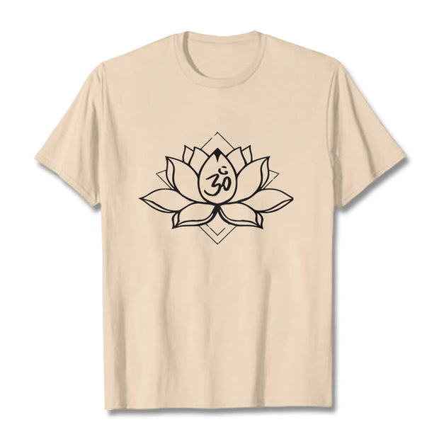 Buddha Stones Blooming Lotus Om Sanskrit Pattern Cotton Tee T-shirt