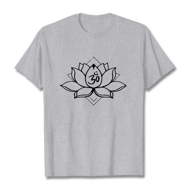 Buddha Stones Blooming Lotus Om Sanskrit Pattern Cotton Tee T-shirt