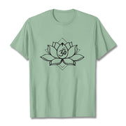 Buddha Stones Blooming Lotus Om Sanskrit Pattern Cotton Tee T-shirt