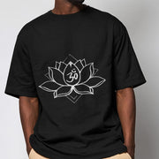 Buddha Stones Blooming Lotus Om Sanskrit Pattern Cotton Tee T-shirt