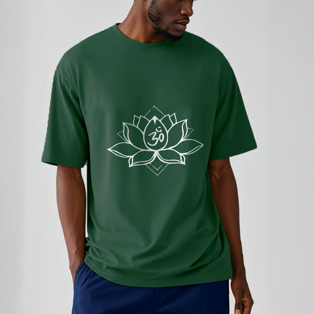 Buddha Stones Blooming Lotus Om Sanskrit Pattern Cotton Tee T-shirt
