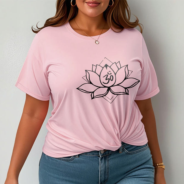 Buddha Stones Blooming Lotus Om Sanskrit Pattern Cotton Tee T-shirt