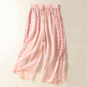 Buddha Stones Ethnic Embroidery Drawstring Cotton Linen Women's High Waist Wide Leg Pants With Pockets