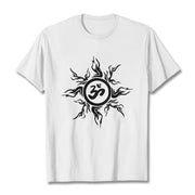 Buddha Stones Sunburst Pattern Surrounding An Om Symbol Pattern Cotton Tee T-shirt
