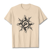 Buddha Stones Sunburst Pattern Surrounding An Om Symbol Pattern Cotton Tee T-shirt