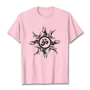 Buddha Stones Sunburst Pattern Surrounding An Om Symbol Pattern Cotton Tee T-shirt