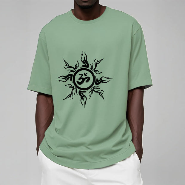 Buddha Stones Sunburst Pattern Surrounding An Om Symbol Pattern Cotton Tee T-shirt