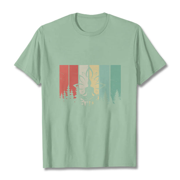 Buddha Stones Buddha Statue Meditating In Lotus Position Shadow Pattern Cotton Tee T-shirt
