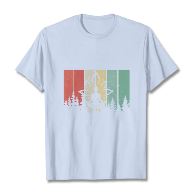 Buddha Stones Buddha Statue Meditating In Lotus Position Shadow Pattern Cotton Tee T-shirt