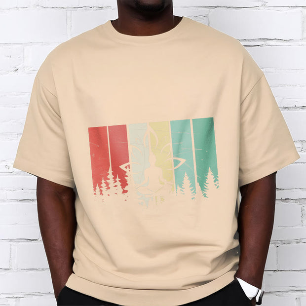 Buddha Stones Buddha Statue Meditating In Lotus Position Shadow Pattern Cotton Tee T-shirt