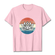Buddha Stones Blooming Lotus Colorful Striped Pattern Cotton Tee T-shirt